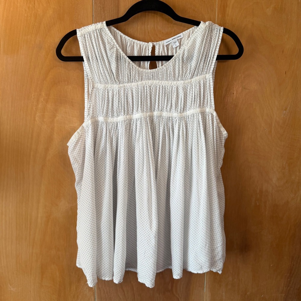 James Perse White Printed Pleated Sleeveless Babydoll Top Size 4 - Picture 3 of 14